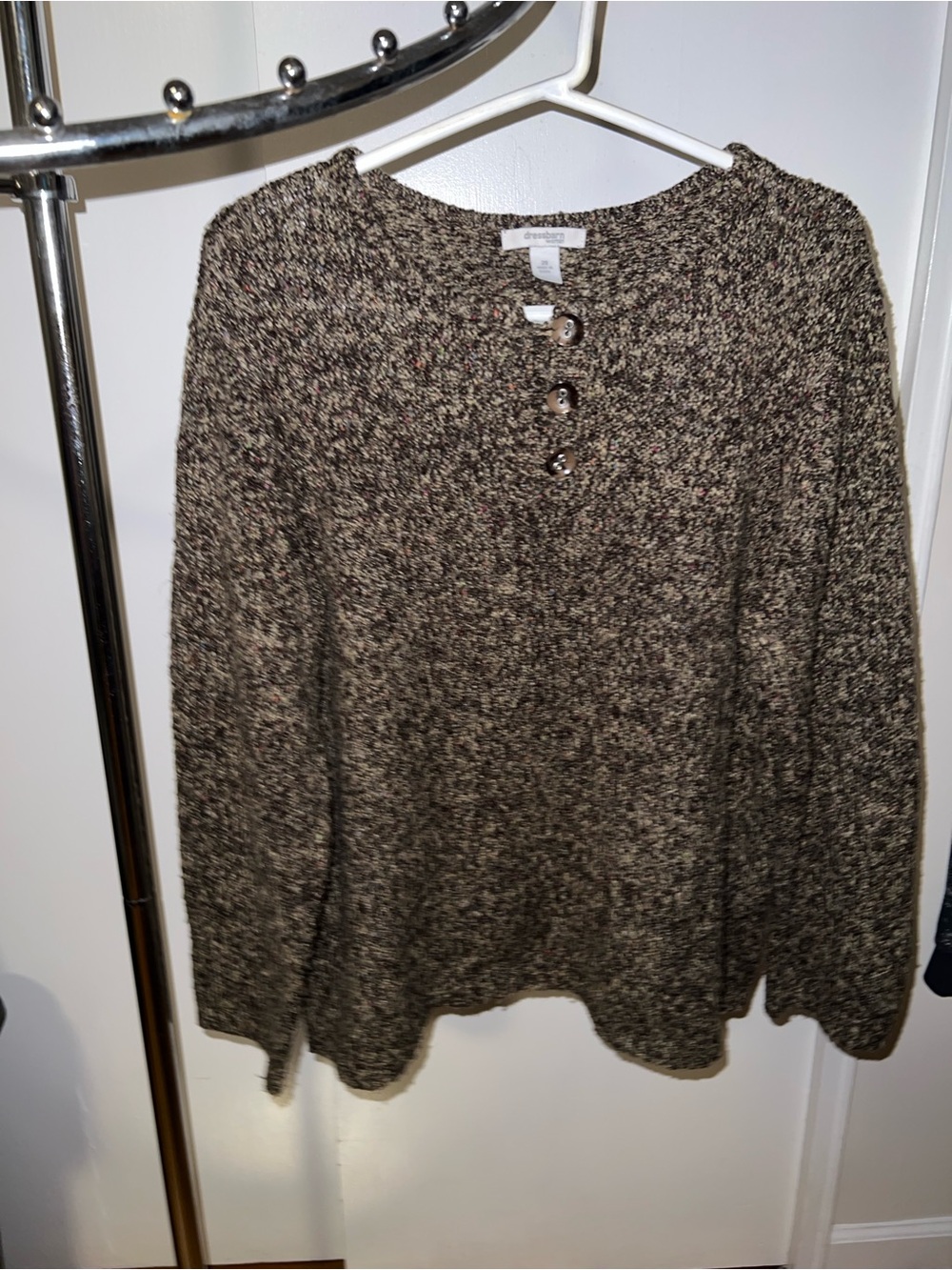 dress barn Brown Marled Knit Button Pullover Sweater
